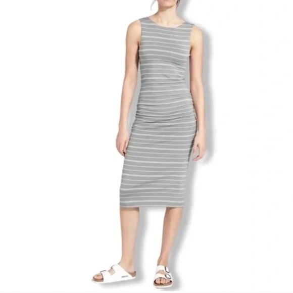 Athleta Dresses & Skirts - Athleta Women Small Gray and White Striped Midi Dress